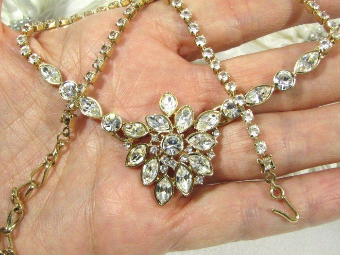 Vintage Monet Crystal Rhinestone Necklace Pave and Prong Set