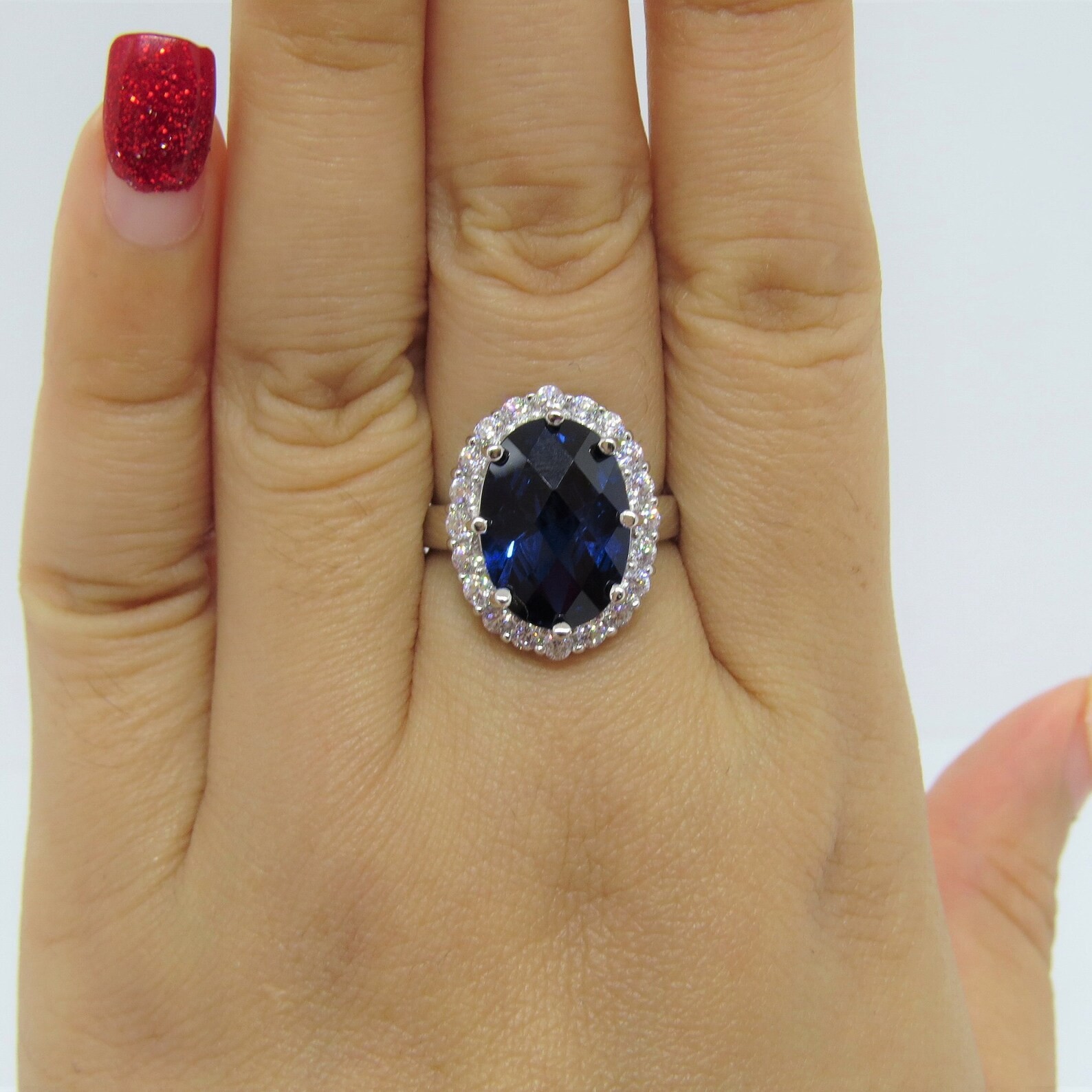 6.00 Ct Oval Cut Natural Sapphire Diamond Engagement Ring 14K Solid White Gold 8