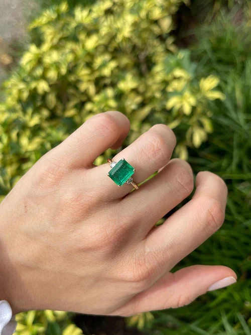 4.10 Ct Natural Emerald Art Deco Antique Vintage Wedding Ring 14K Yellow Gold FN