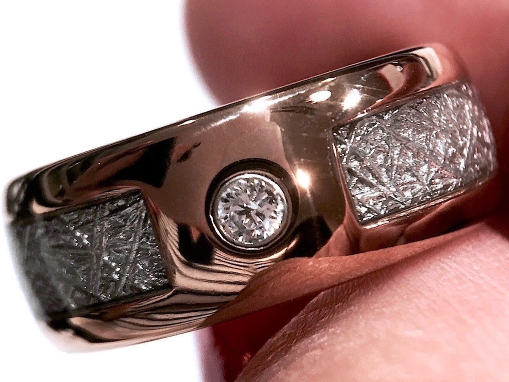 Meteorite Ring Rose Gold Tungsten Ring, Mens & Women Wedding Bands, Promise Ring