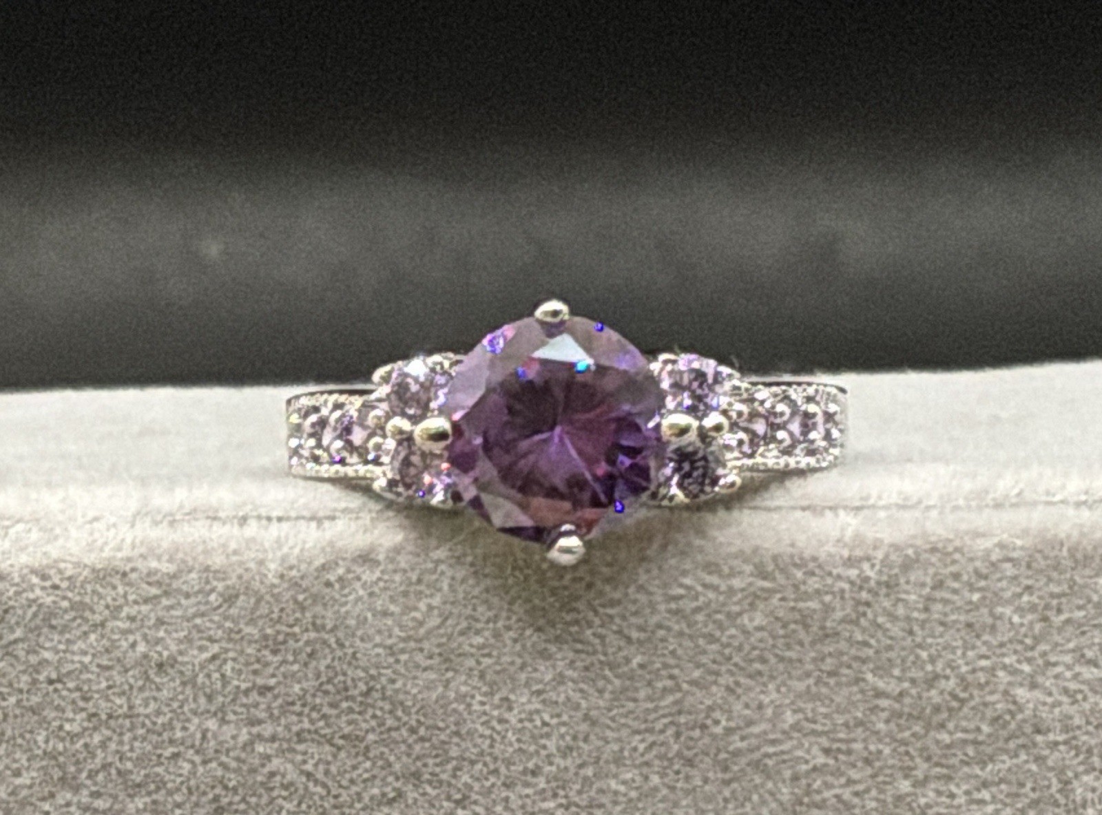 AMETHYST RING – 8mm Or 2.0ctw – Amethyst Accent Stones – .925 Sterling Silver !!
