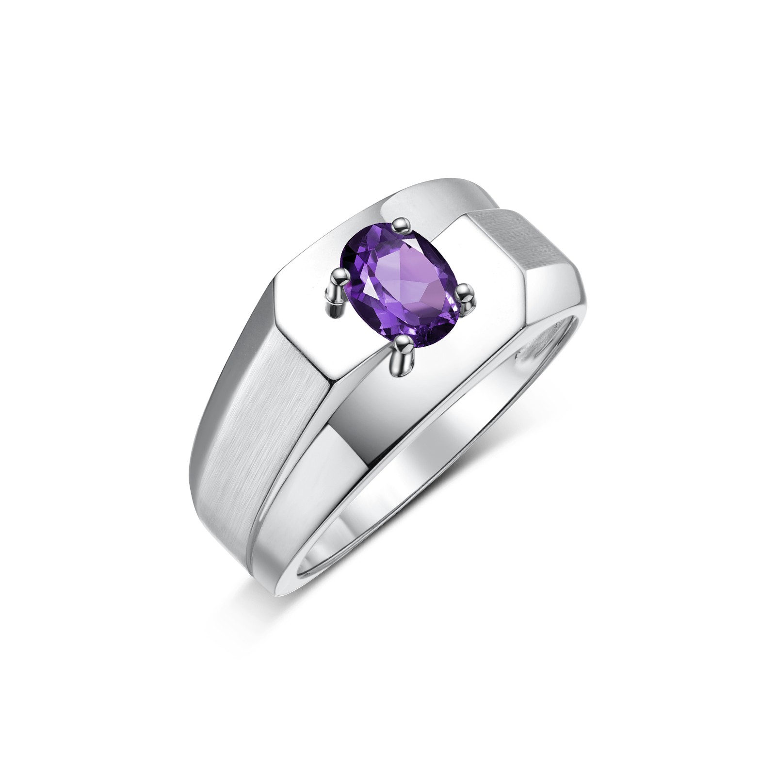 RYLOS Men’s Sterling Silver Solitaire 7x5MM Gemstone Ring Birthstone, Sizes 8-13