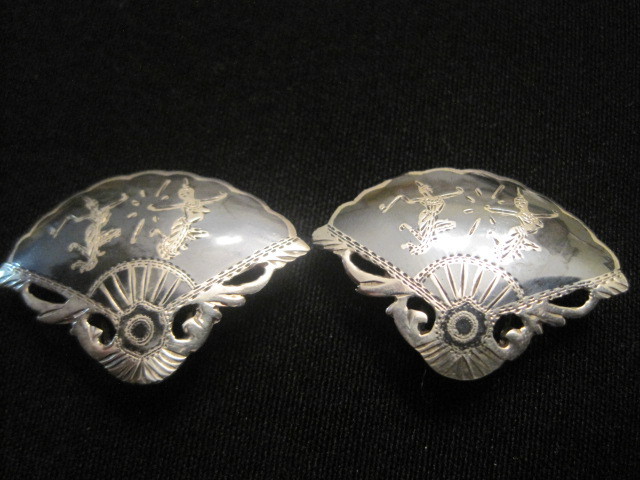 Vintage Siam Sterling Silver Clip On Earrings Weighs 7.83 Grams