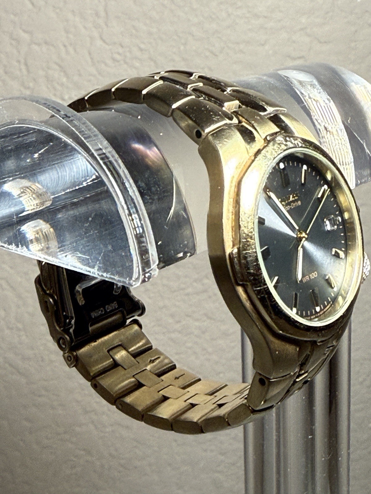 Small CITIZEN ECO DRIVE MEN’S STAINLESS STEEL WATER RESISTANT 100M BLACK DIAL