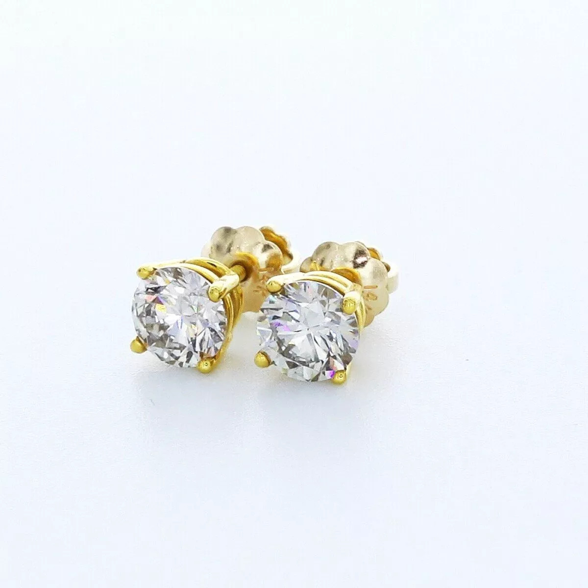 Solid 14K White Gold Stud Earrings Classic 2 Carat Round Natural Diamond G SI1