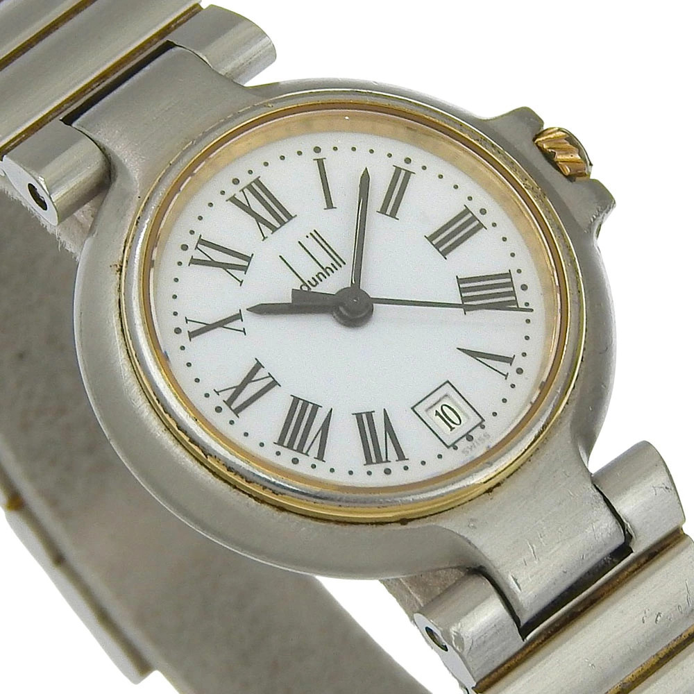 Dunhill wristwatch stainless steel quartz analog white dial ladies used