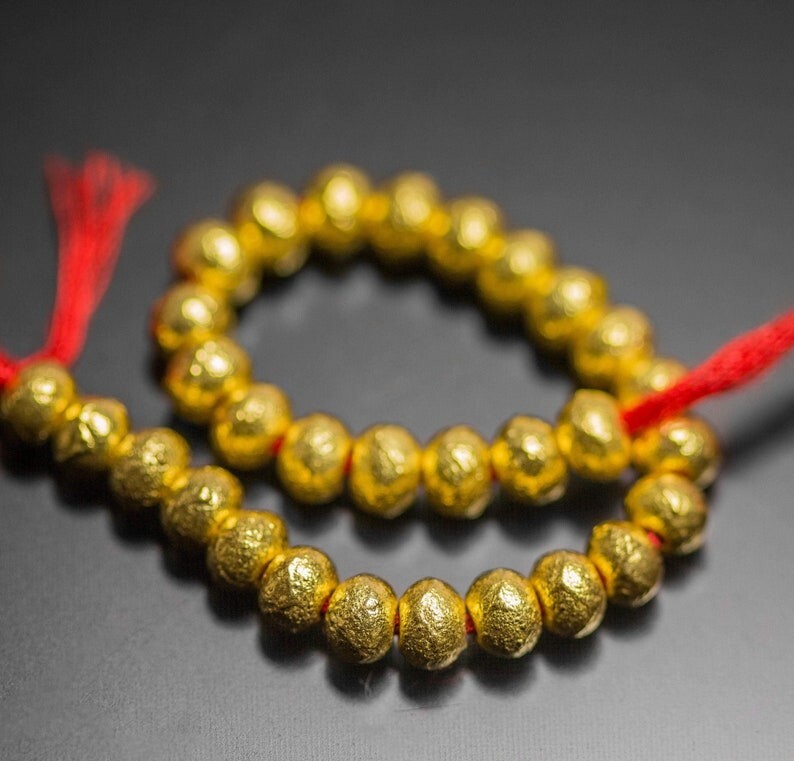 5pc 18k Solid Gold Handmade Textured Rondelle Hollow Beads Spacer Finding