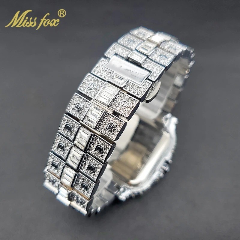 Arabic Hip Hop Ice out Luxury Bling Mens Watch Iced Silver Cz Diamond Waterproof