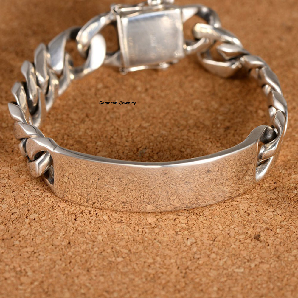 Solid S925 Sterling Silver Chain 12mm Cuban Curb Link Bracelet 57-58g 7.5inch