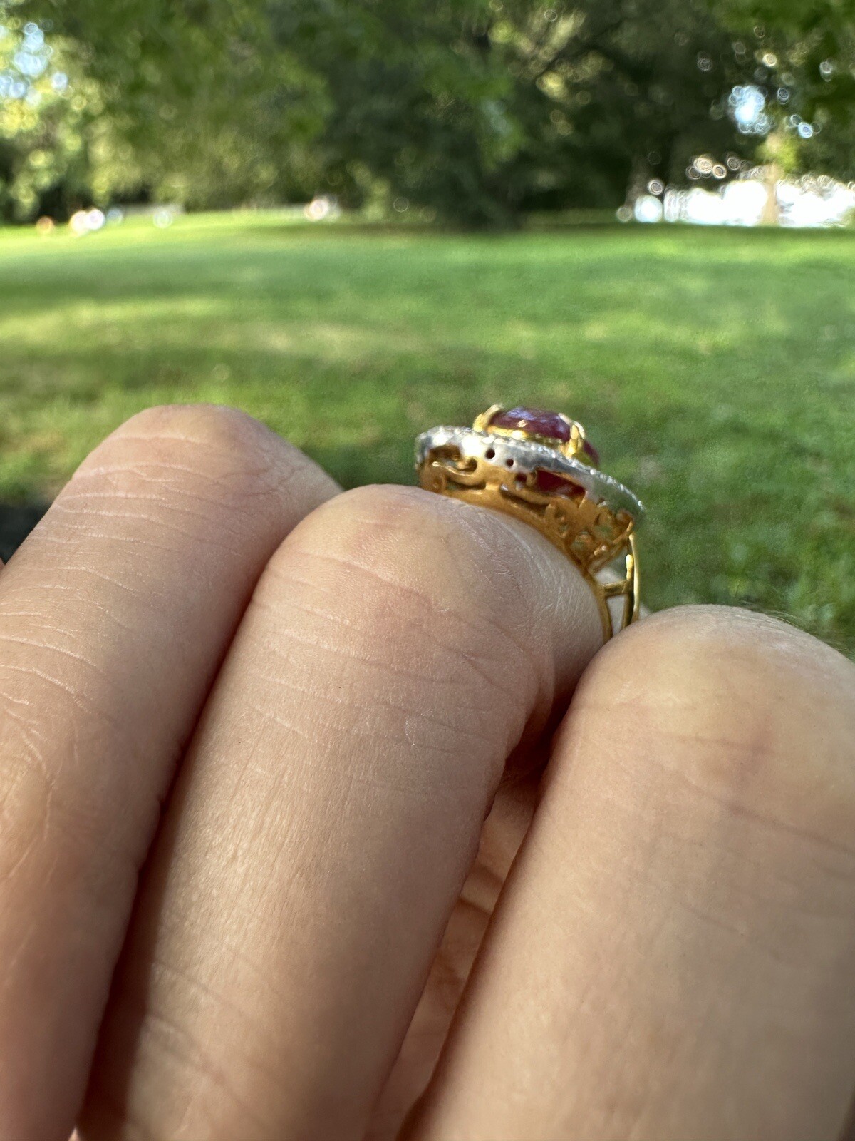 A Custom Handmade Certified 6.29cts Natural MogokRuby & Diamonds 14k y gold ring