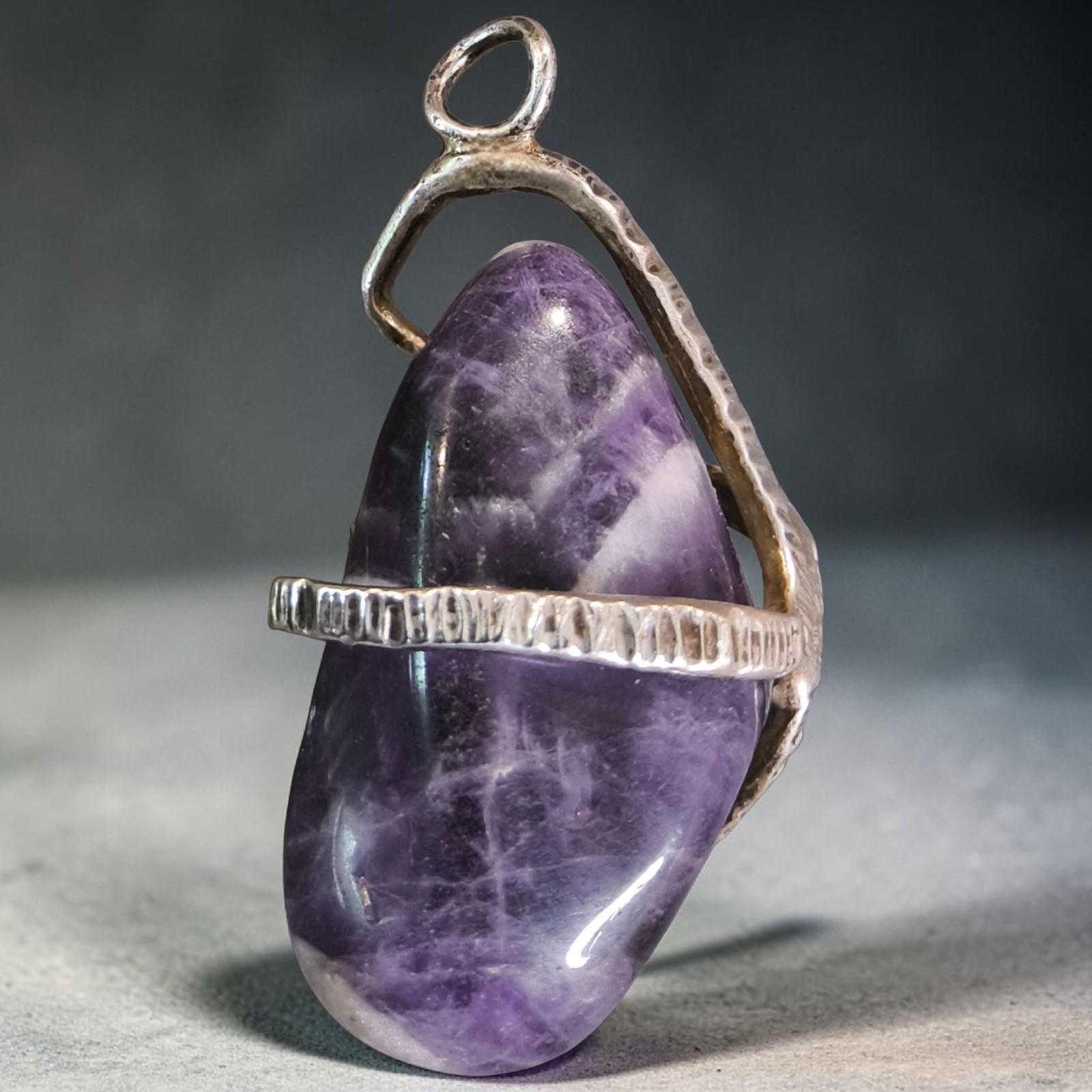 Vintage Artisan Amethyst Nugget Pendant Silver Tone Handmade Gemstone 2″