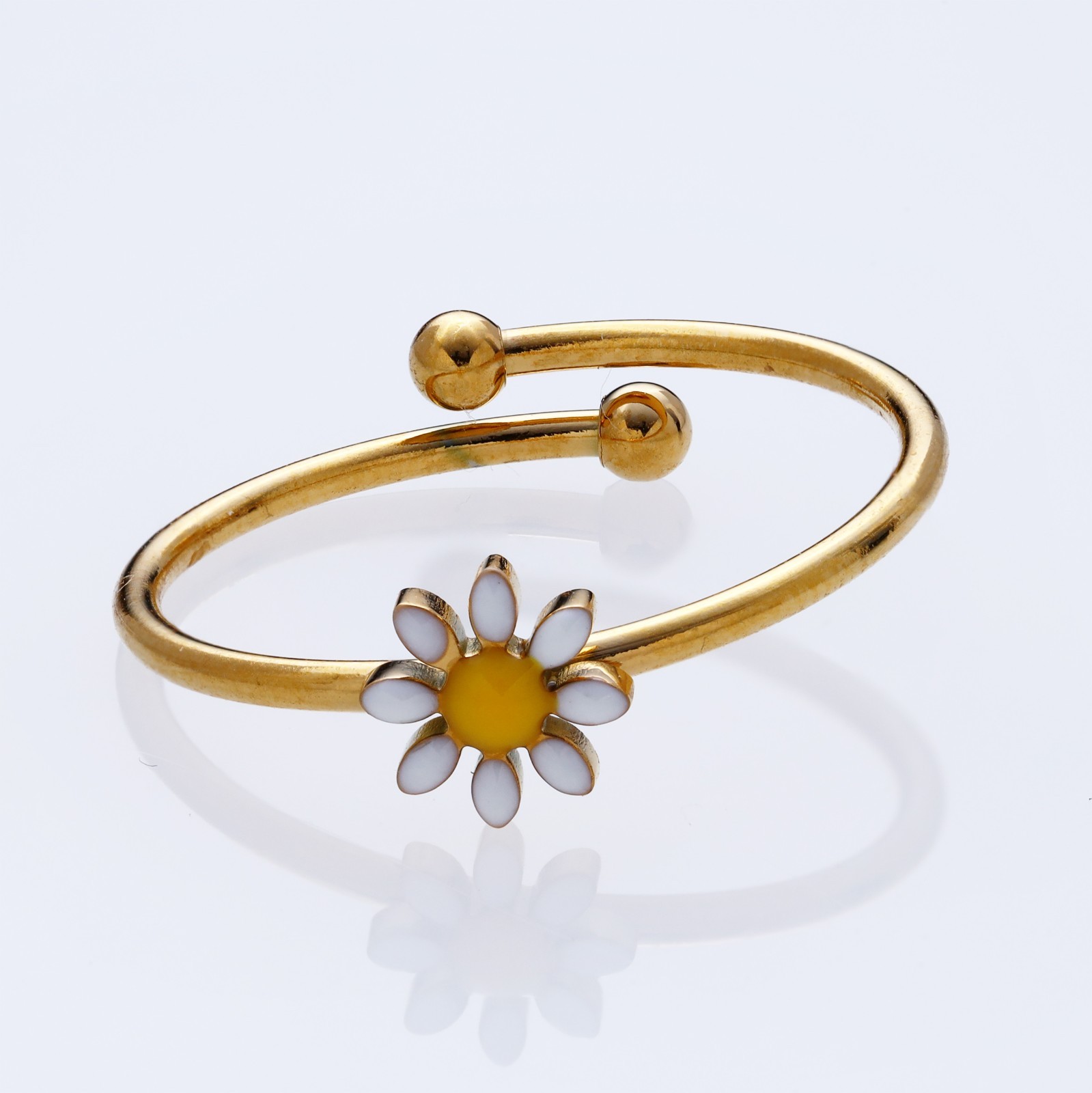 Gold Stainless Steel Toe Ring Enamel Daisy Flower White Yellow Adjustable Band