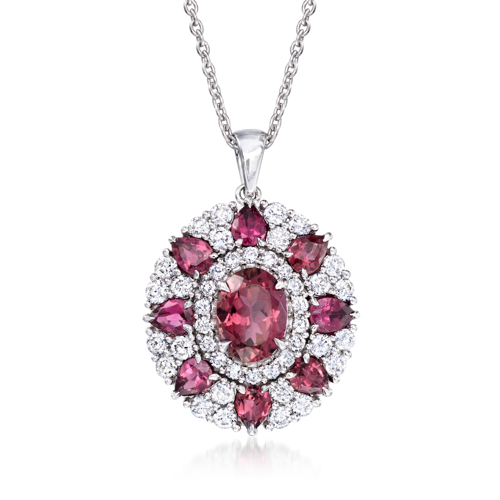 Ross-Simons Pnk Tourmaline & Diamond Ncklc in 14k White Gold 16 inches