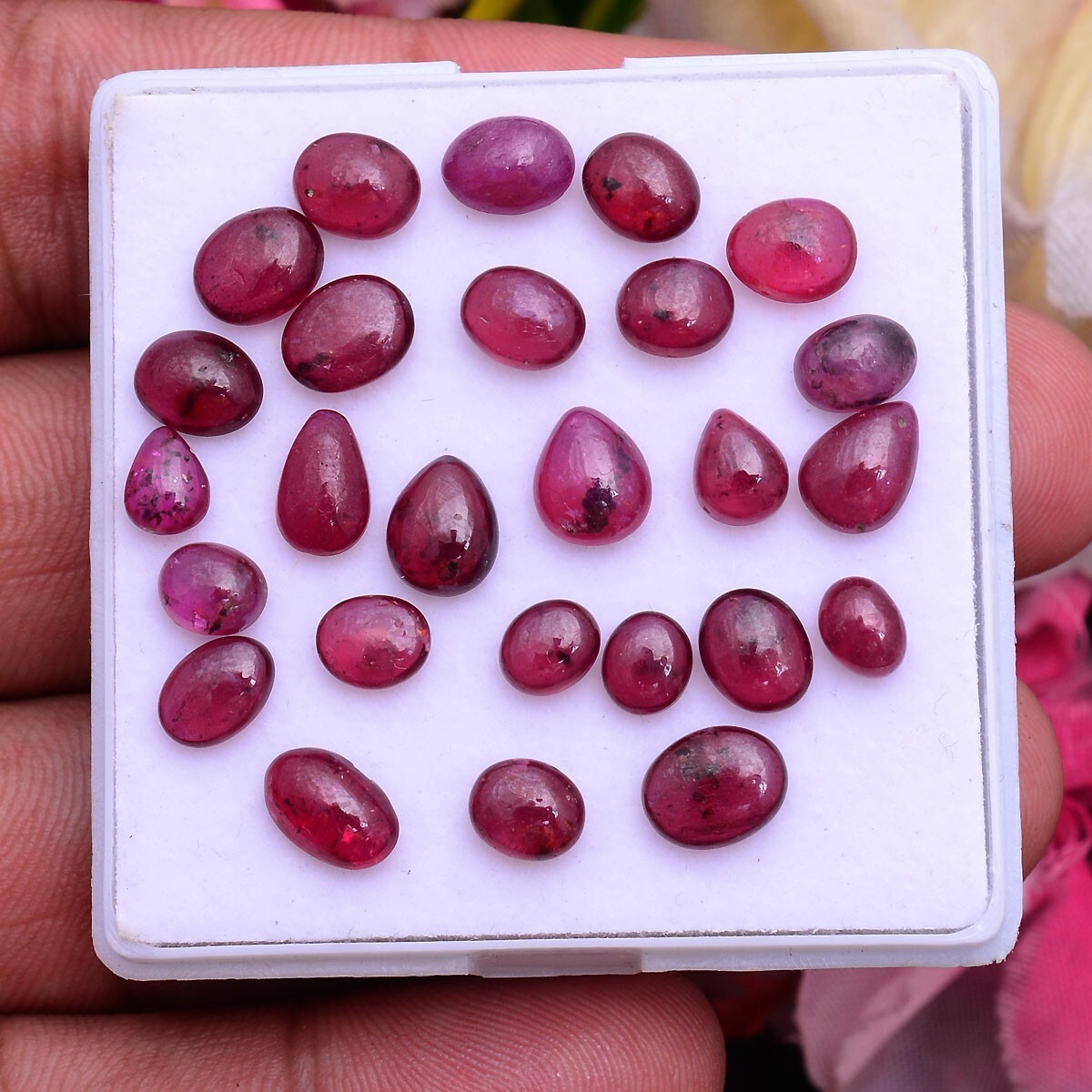 26 Pcs Natural Ruby 5.65mm-8.18mm Cabochon Red Sparkling Loose Gemstones Lot