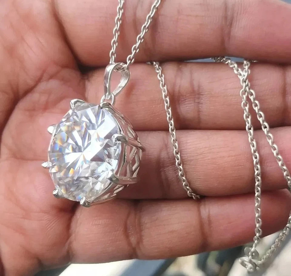 4Ct Round-Cut Moissanite Solitaire Women’s Pendant 14K White Gold Plated