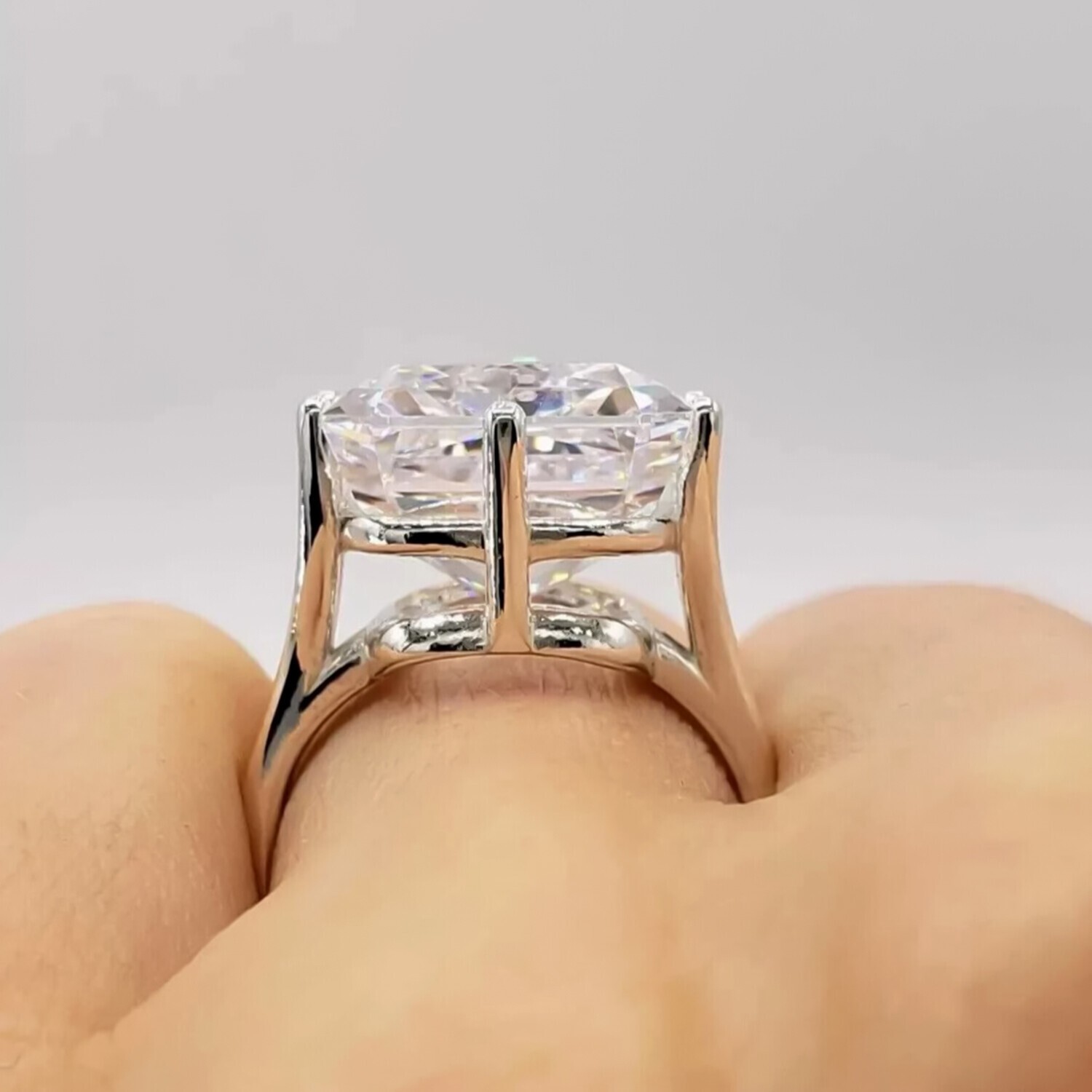 Certified Radiant Cut 4.50 Ct White Treated Diamond Solitaire Ring in 925 Silver