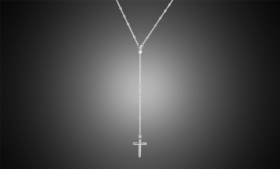 925 Sterling Silver Rosary Beaded Cross Necklace for Women, Girls – 3 colors