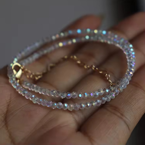 Natural Labradorite Moonstone 4mm Round Beaded Choker Minimalist Dainty Necklace