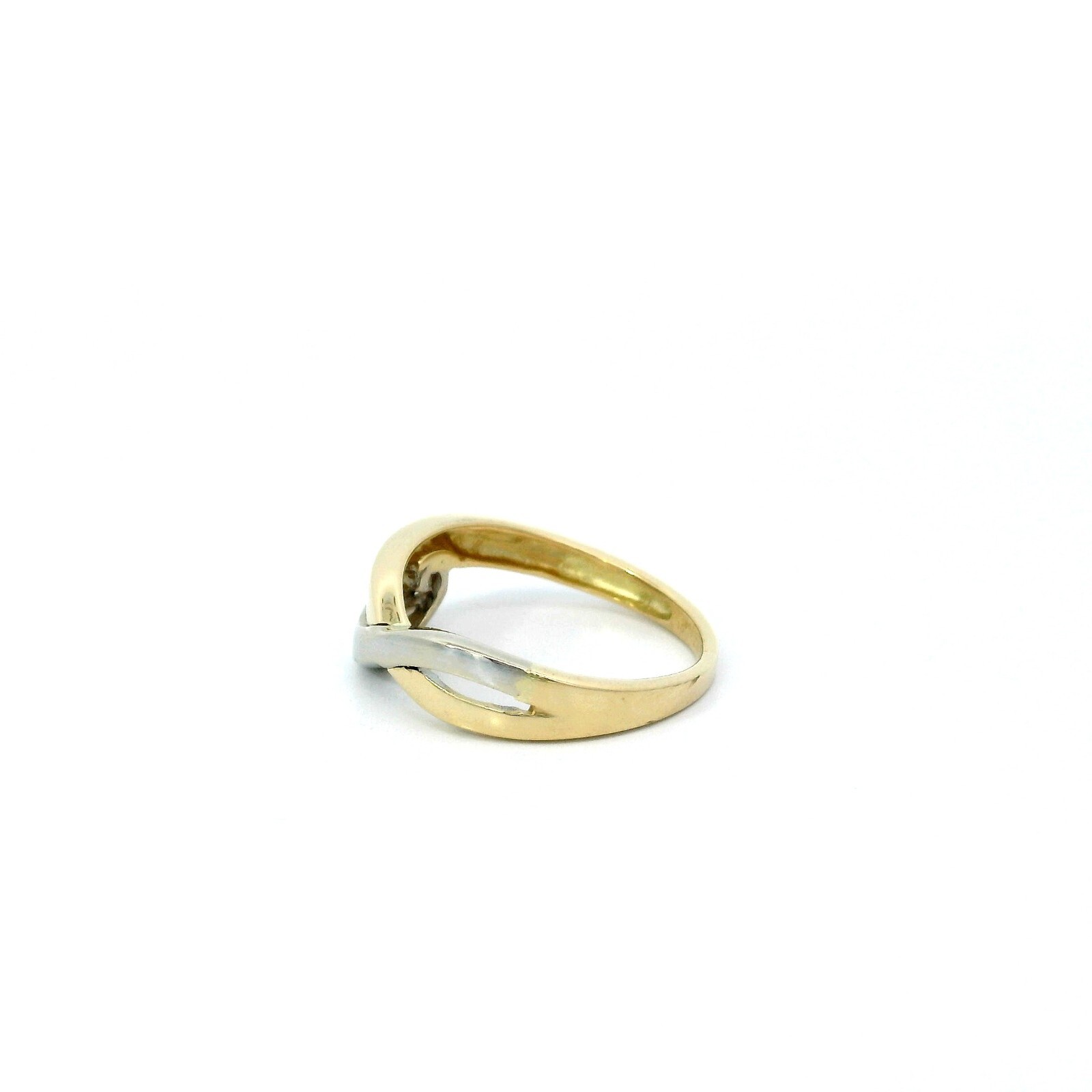 Ladies Ring, Gold Ring Two Tone with Zircon, Yellow Gold/White Gold 585 14 KT, Size 8/48