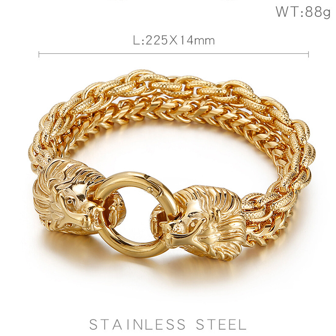 New Punk Mens 18K Gold Tone Stainless Steel Lion Buckle Chain Bracelet 8.86″14mm