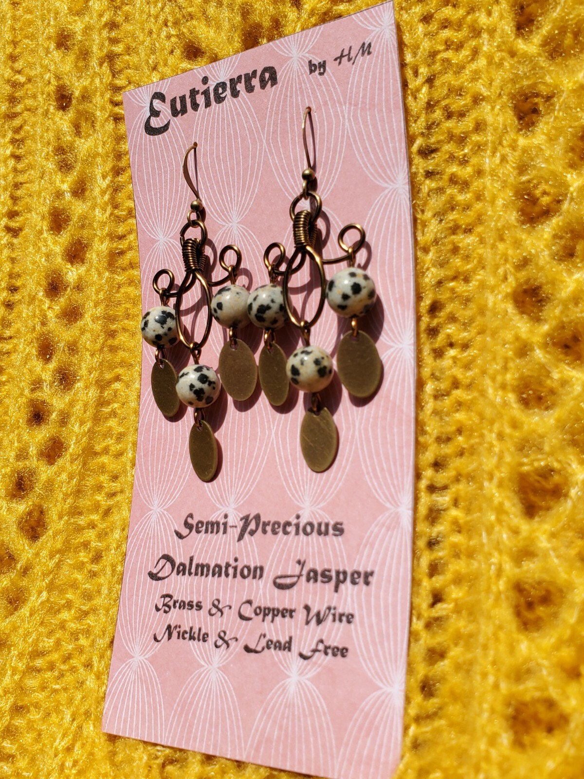Eutierra Semi-Precious Dalmation Jasper Earrings Hand Crafted In The USA 2 1/2″