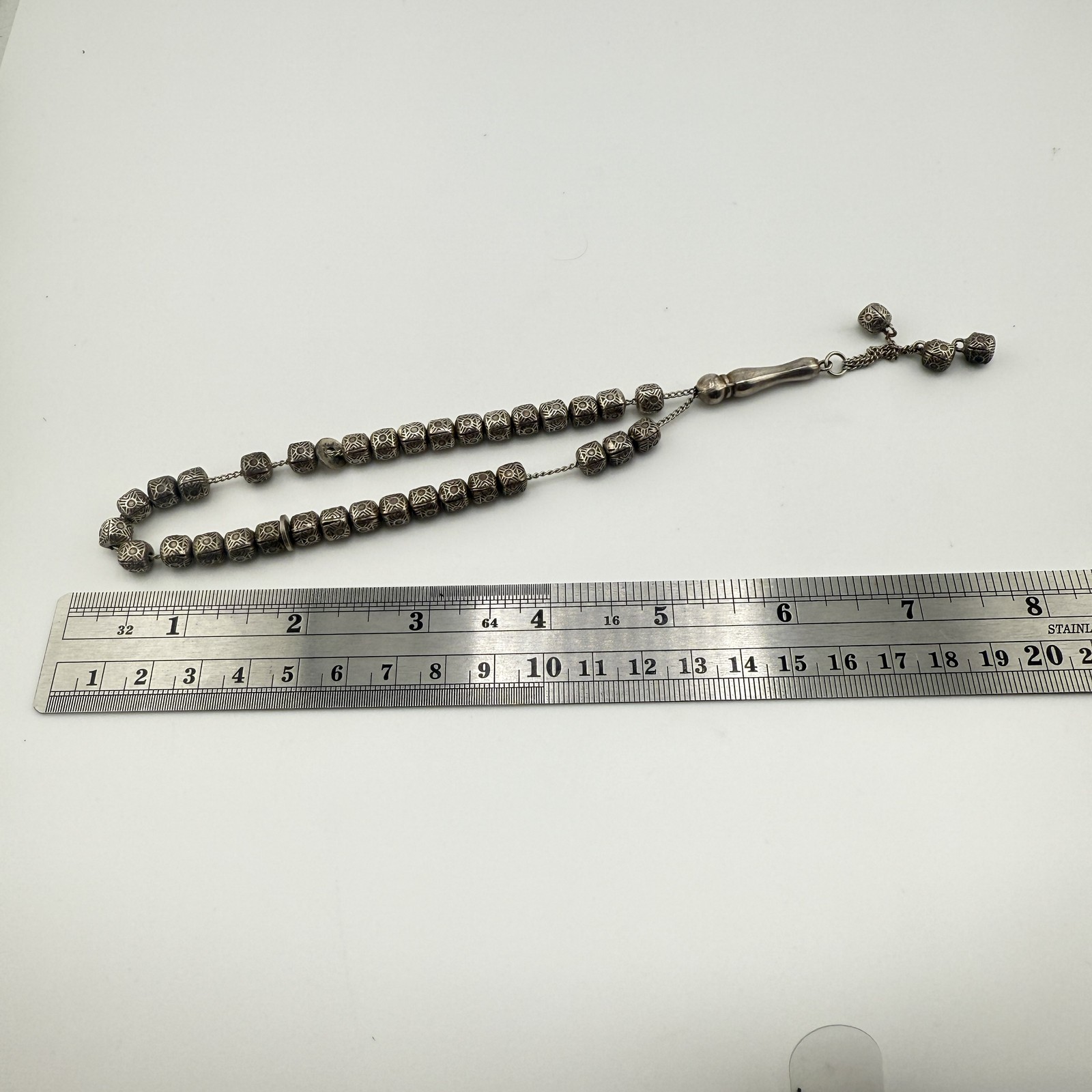 Vintage 925 Sterling Silver Turkish Kazaz Prayer Beads Bracelet 10″ (26g)