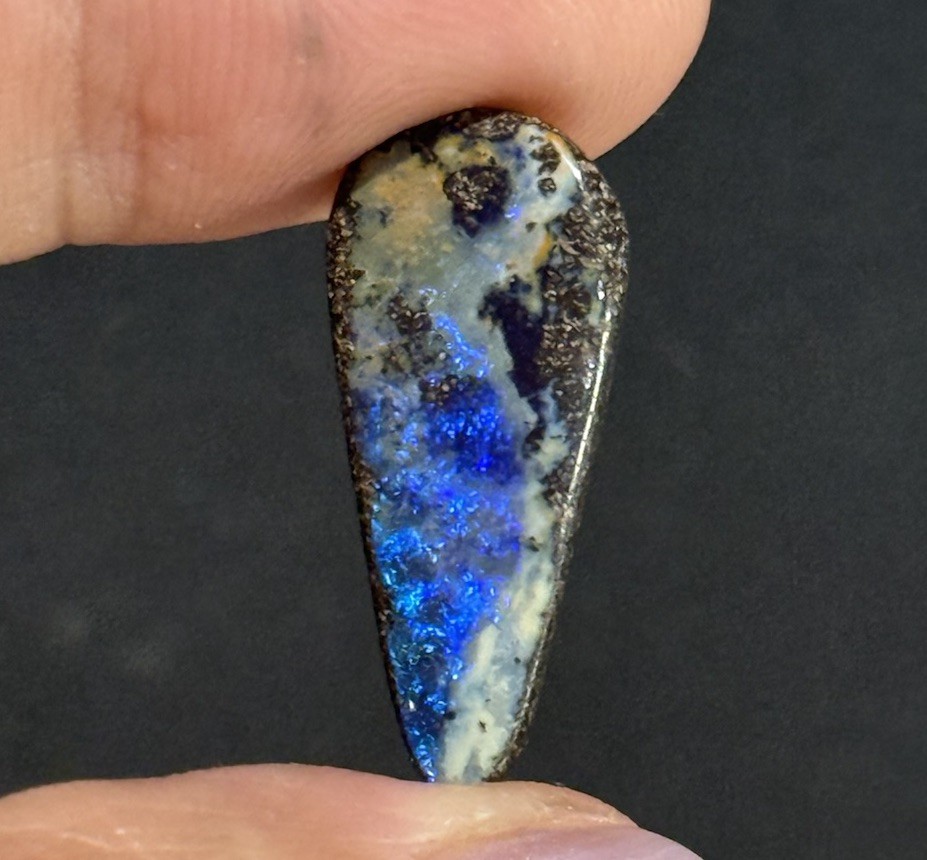 9.35ct 24x10x5mm Flashy Dark Blue Natural Boulder Australian Opal Drop Cabochon