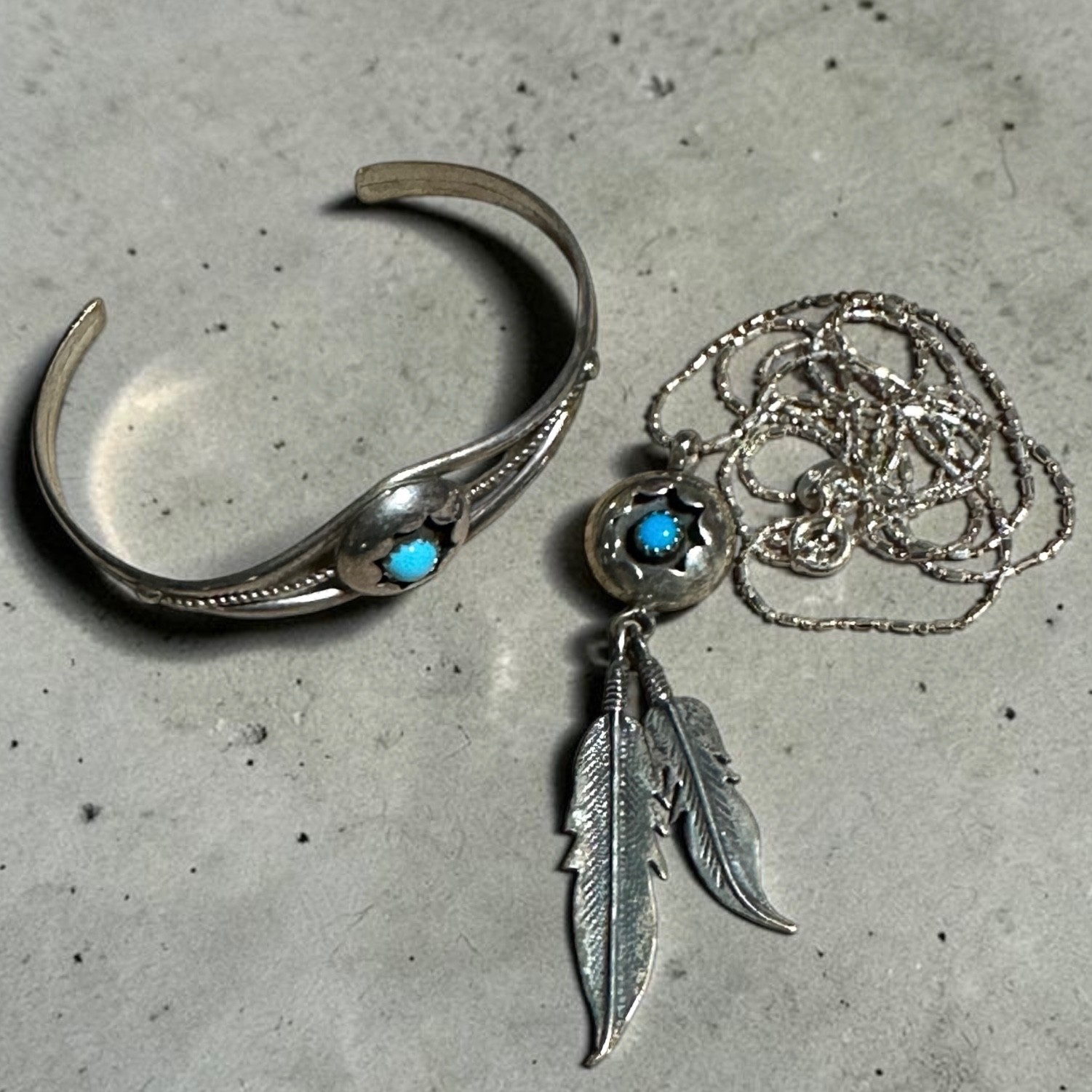 Minimalist Southwest Feather Necklace Cuff Set 24” Sterling Silver