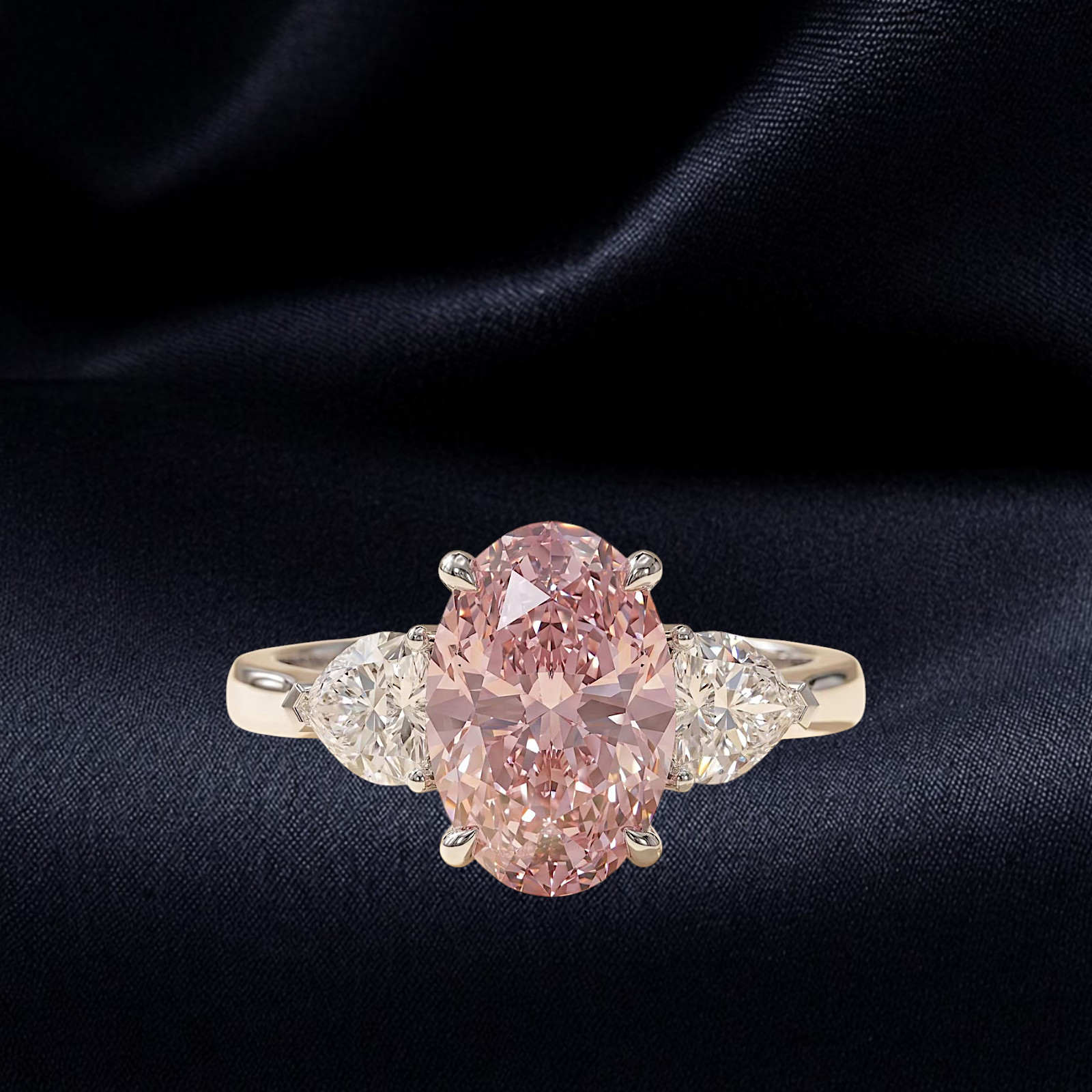 14k White Gold Ring 3.80 Ct IGI Lab Created Fancy Intense Pink Oval Cut Diamond