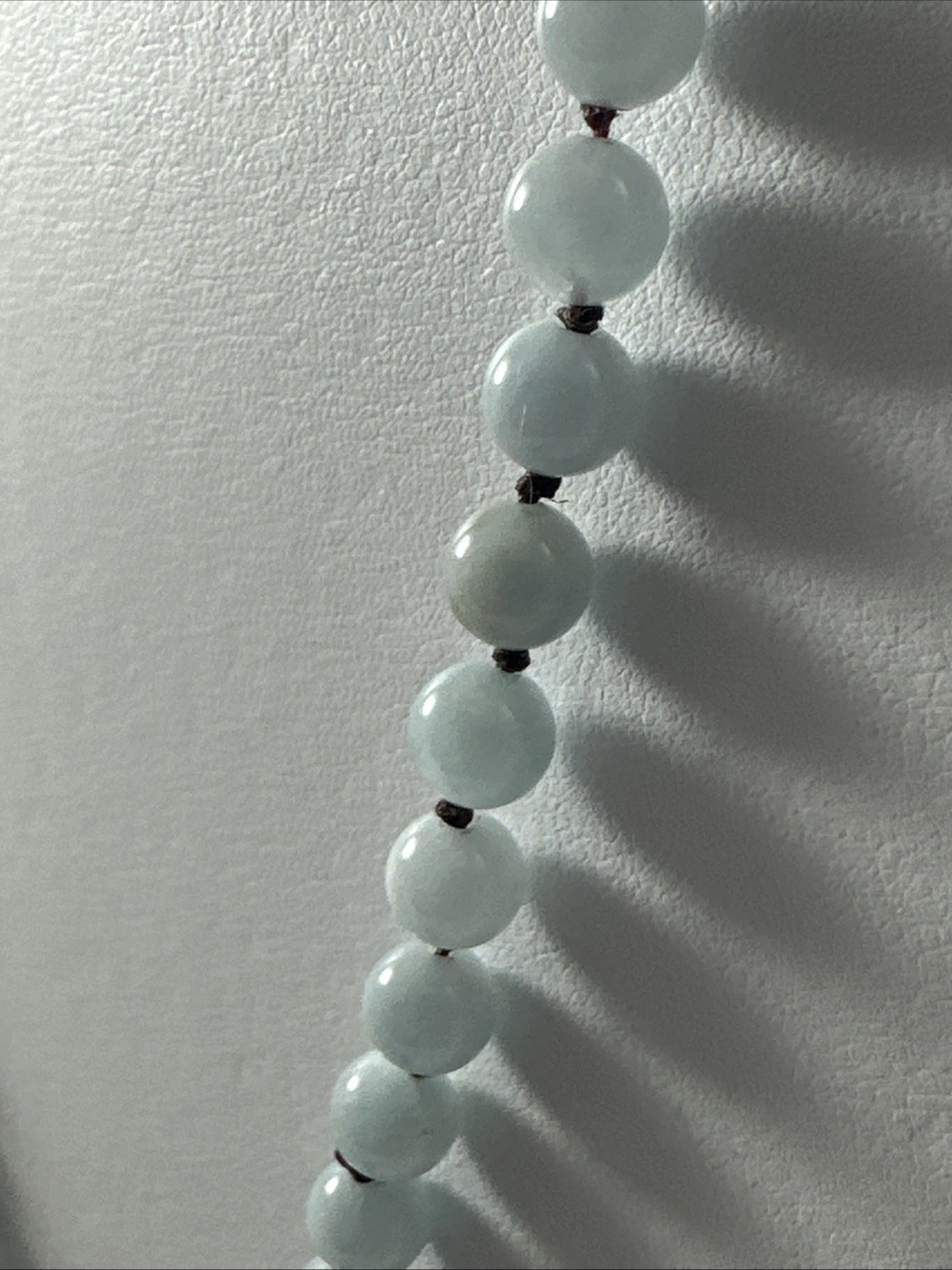 Silver Shimmer Larvikite Pendant ~ Hand Knotted Snowy Jade Beads 26″ Necklace