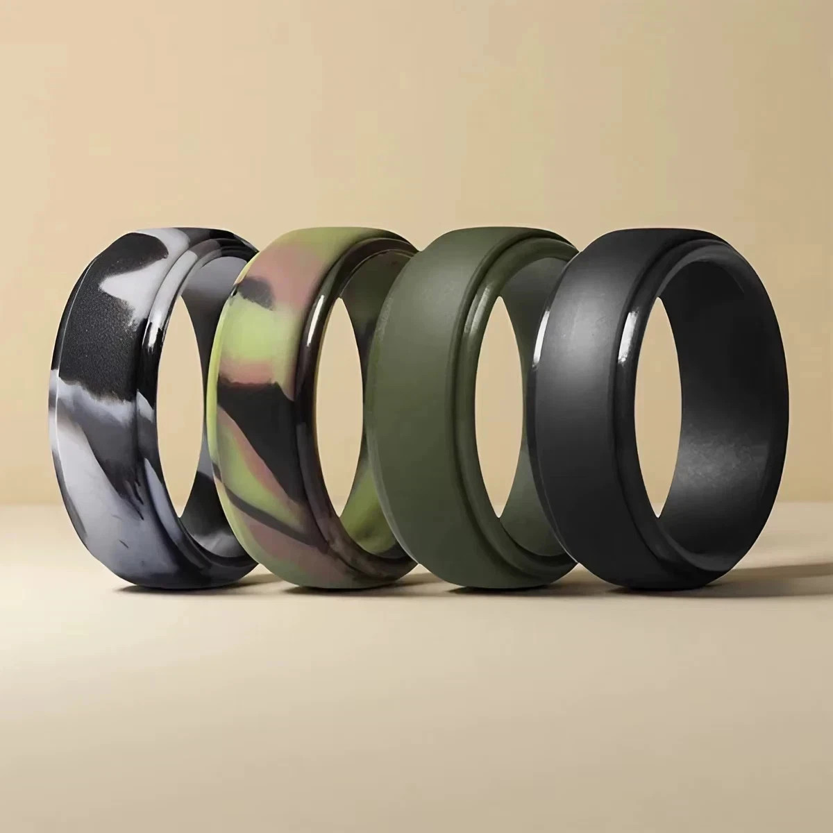 4 Pack Men’S Silicone Wedding Bands, 8Mm Wide Rubber Rings for Workout Sports, C