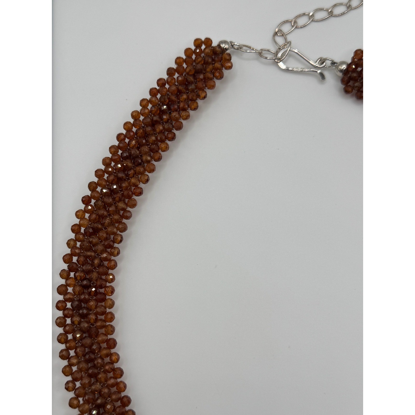Jay King DTR Hessonite Garnet Woven Necklace Beaded Sterling Silver Clasp