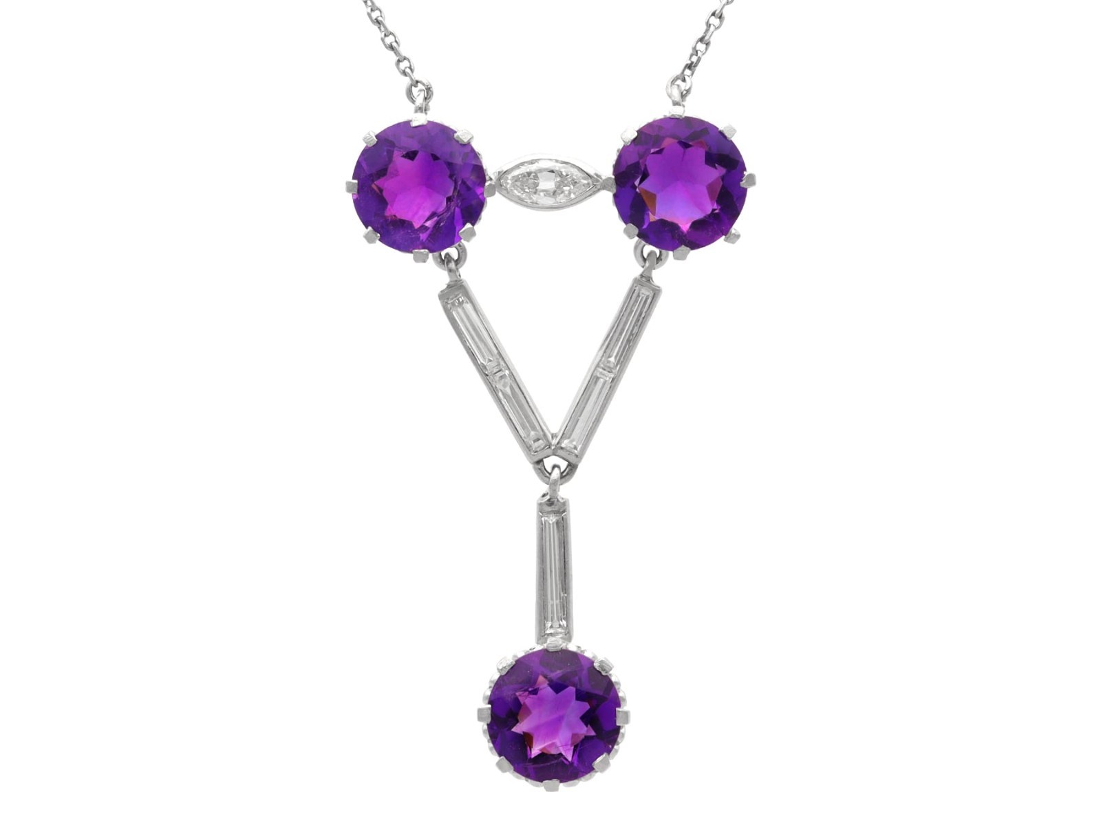Antique 3.90Ct Amethyst and 0.50Ct Diamond Platinum Pendant Circa 1935