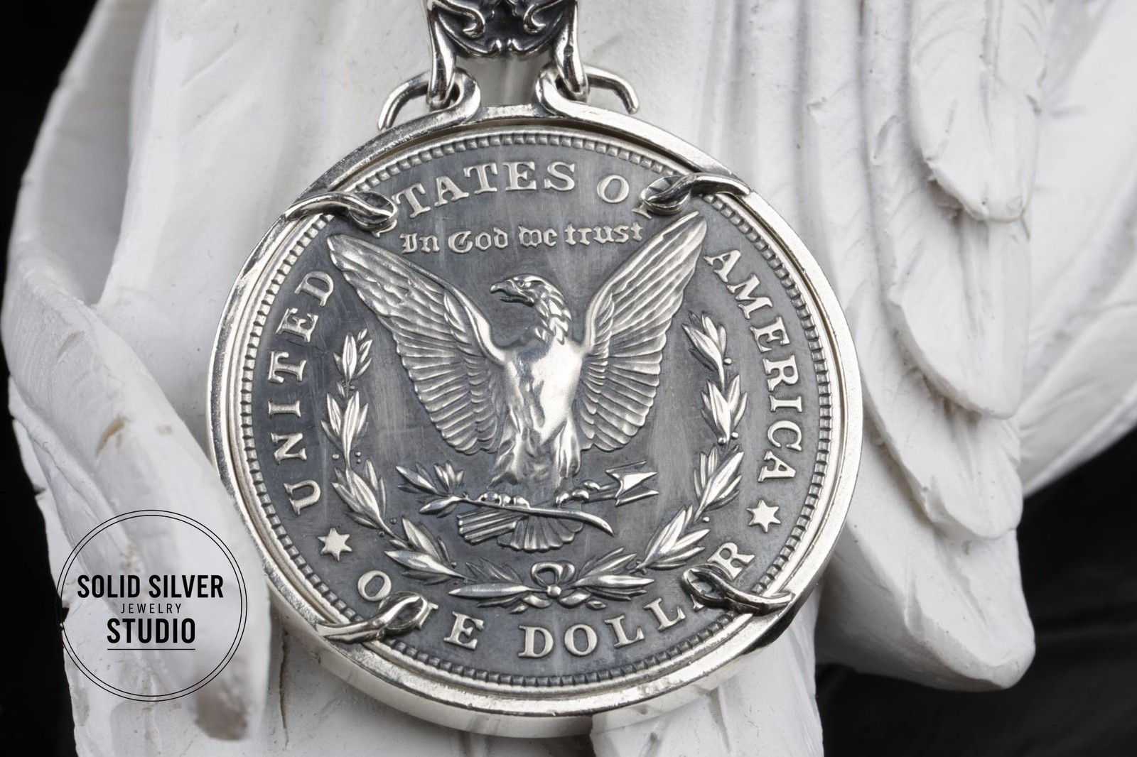 Solid S925 Sterling Silver Mechanical Hobo Coin Pendant Sword Holy Grail 40g