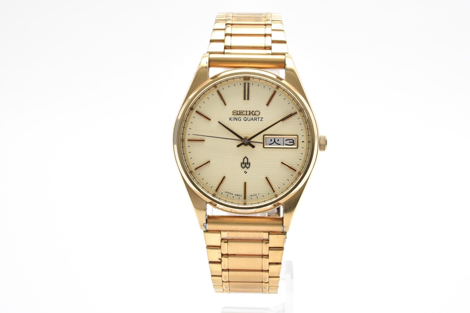 Vintage 1975 [ N MINT ] SEIKO King Quartz 4823-8110 Cream Dial Gold Watch JAPAN