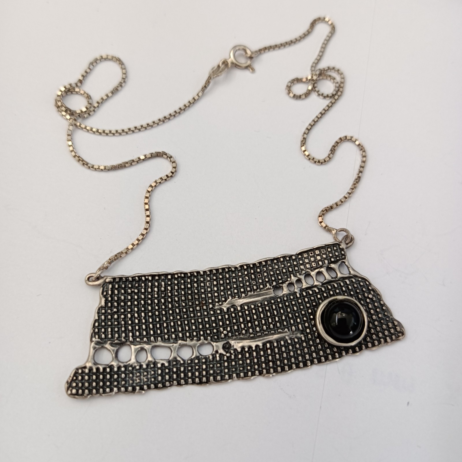 Modernist Silver Necklace Israel Artisan Onyx Abstract Expressive Studio Vintage