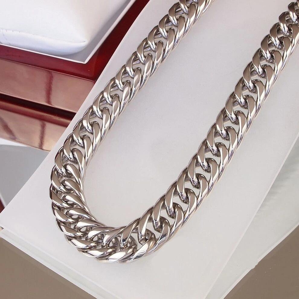 16mm/20mm Silver Tone Stainless Steel Curb Cuban Link Chain Necklace for Men