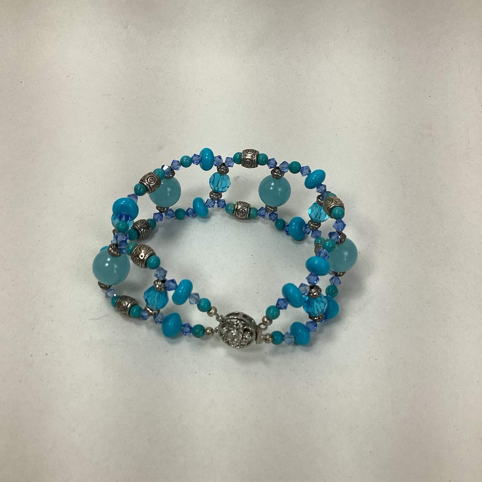 Turquoise Beaded Bracelet 8 Inches Long Push Lock Clasp Handmade Item #2