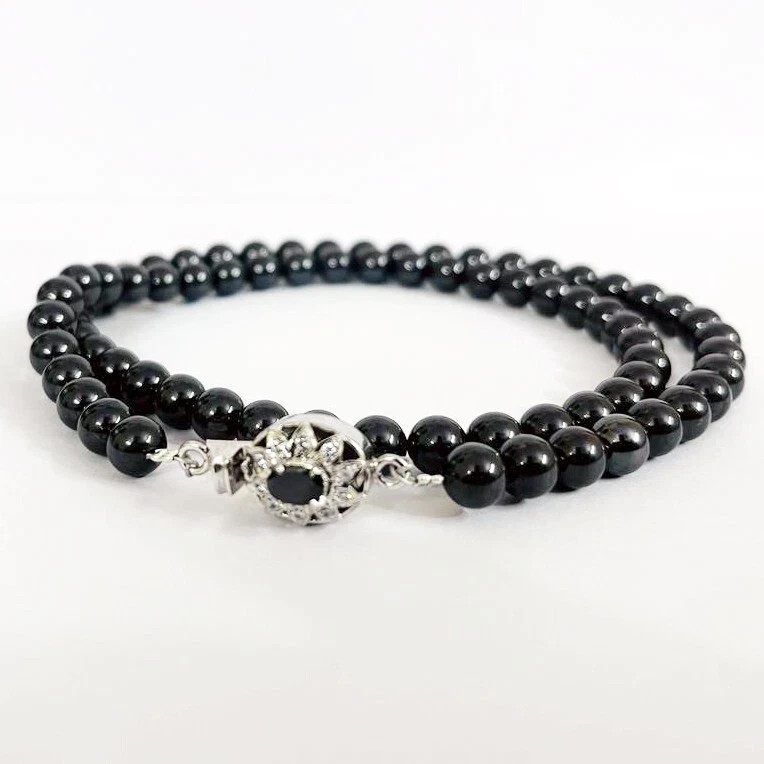 6 mm 18″ Smooth Round Black Diamond Beads Necklace Certified !