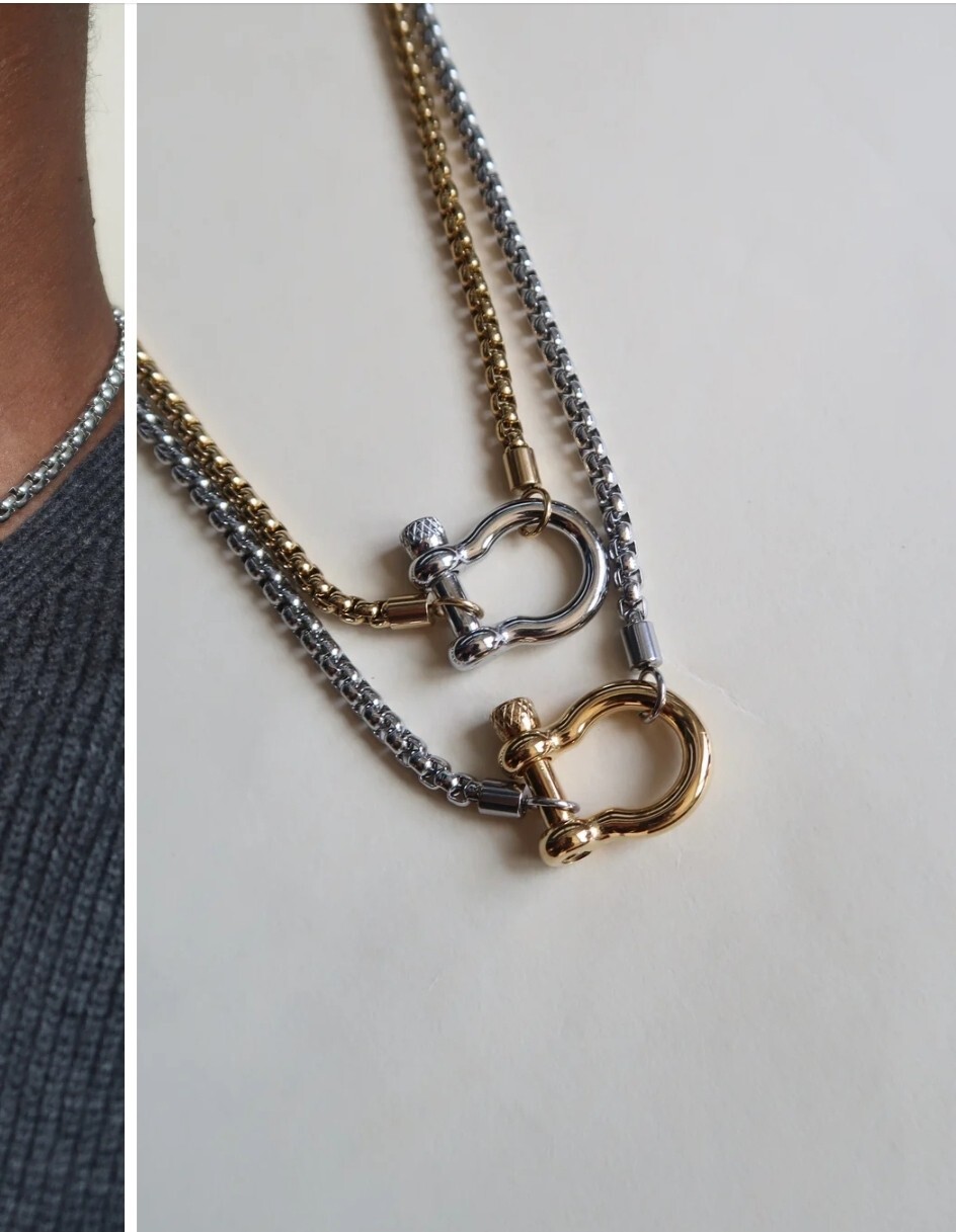 Non Tarnish Minimalistic hardware bolted charmIndustrial 18K GP Necklace