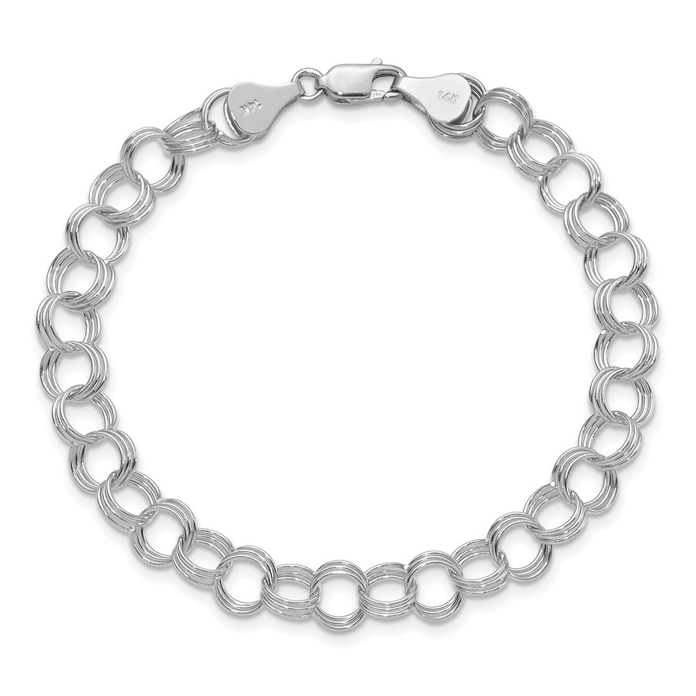 14k White Gold 7mm Solid Triple Link Fancy Charm Bracelet 7″