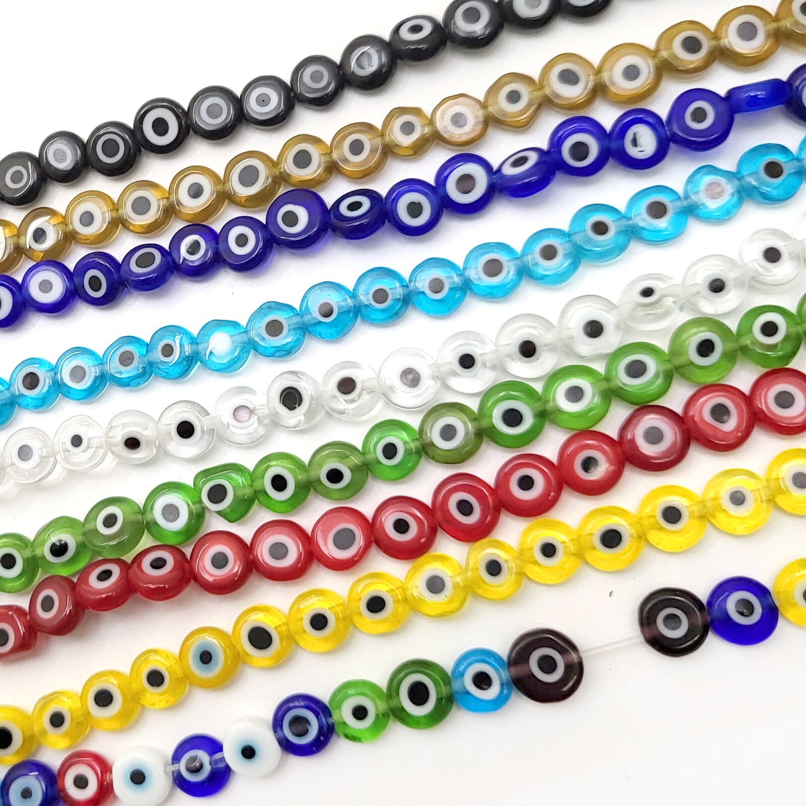 9 Color Evil Eye Disc Coin Spacer Loose Bead Flat Round 15″ 4mm 6mm 8mm 10mm