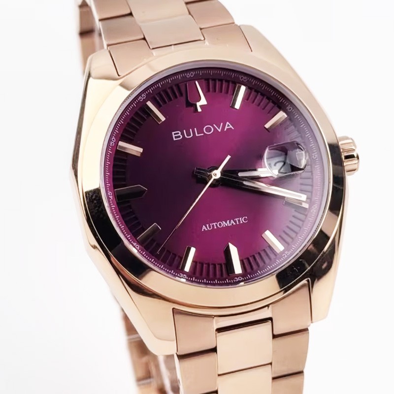 Bulova Surveyor 97B234 Automatic Men’s Watch Purple Dial Rose Gold 39MM