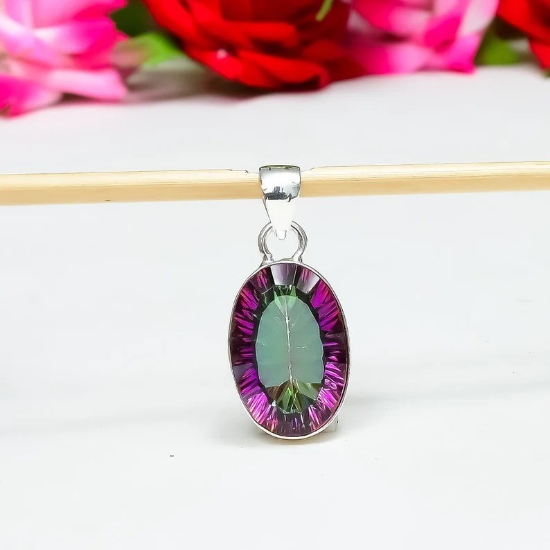 Mystic Topaz Gemstone Pendant 925 Sterling Silver Handmade Jewelry For Gift