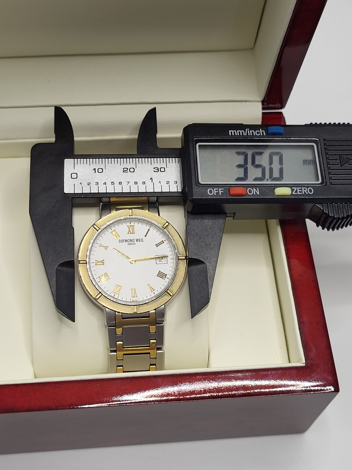 RARE [N. MINT] 35mm Raymond Weil 8800 Swiss Men’s 18k Gold Bezel Watch 8.25″