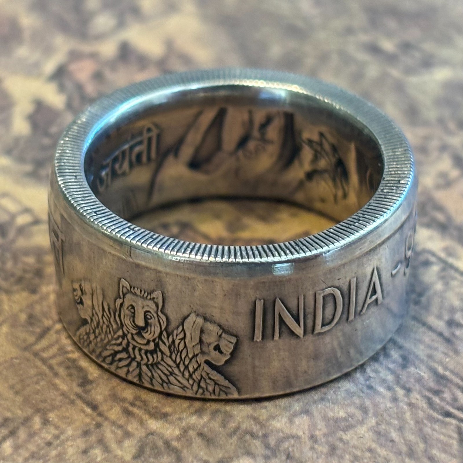 EXCLUSIVE SILVER India Ashoka Lion 10 Rupees COIN RING 1972 SIZE 5-18 Heirloom