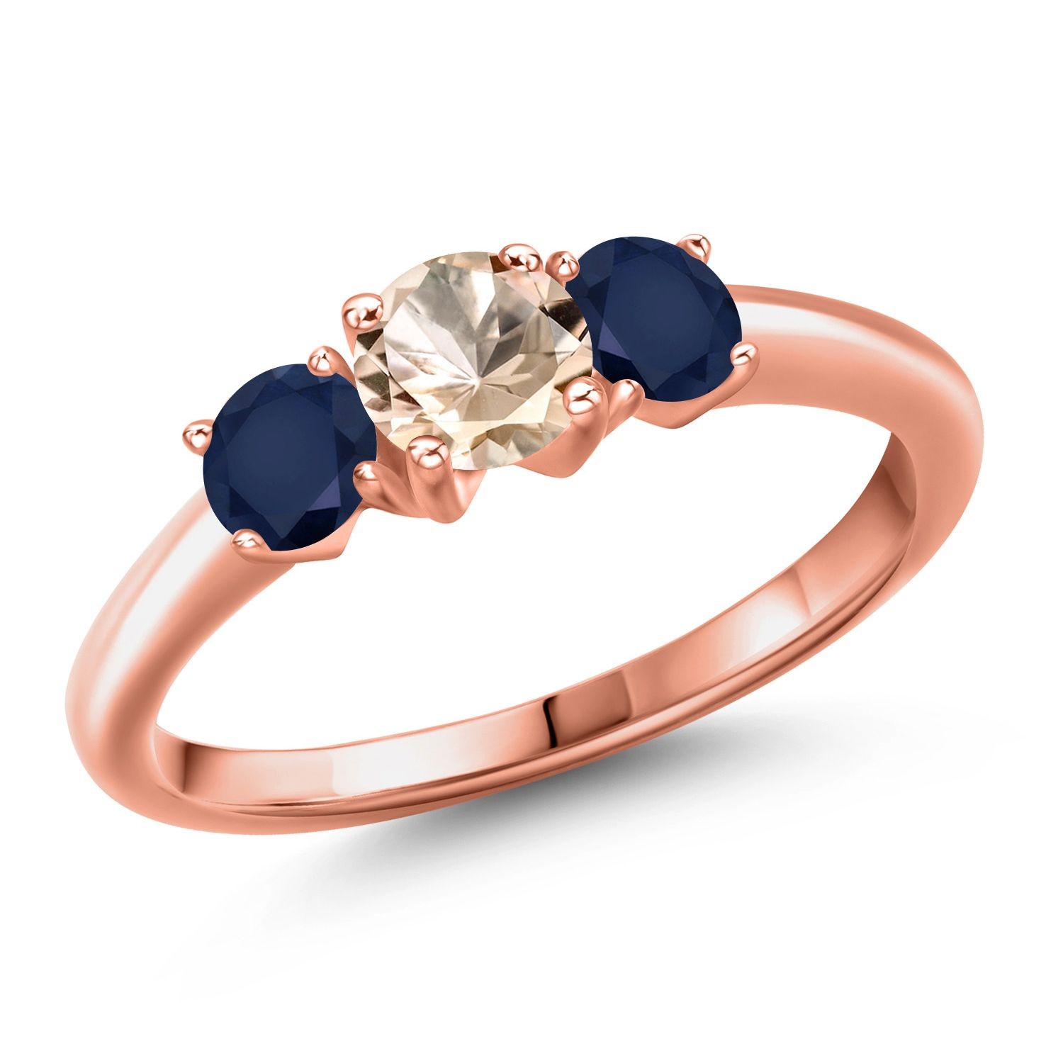 18K Rose Gold Plated Silver Peach Morganite and Sapphire Engagement Ring For