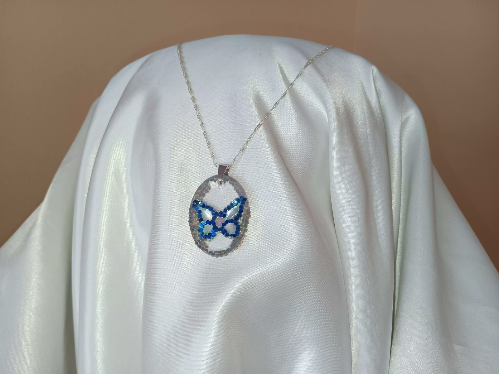 Crystal Butterfly Pendant Necklace, Reversible, Mother of Pearl – Perfect Gift!