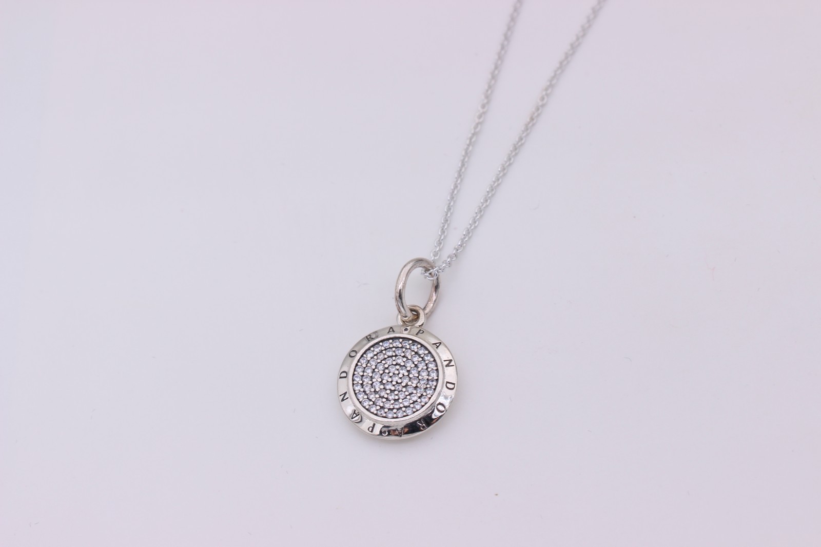 New Authentic PANDORA Signature Logo Pendant Silver 925 Necklace 17.7″ w/ BOX