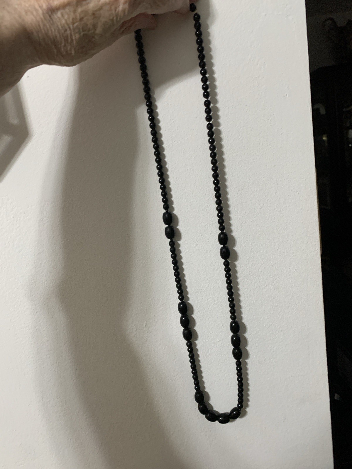 Vintage Black Onyx. In a 34”Strand, Prayer Bead Necklace. With circle closure.